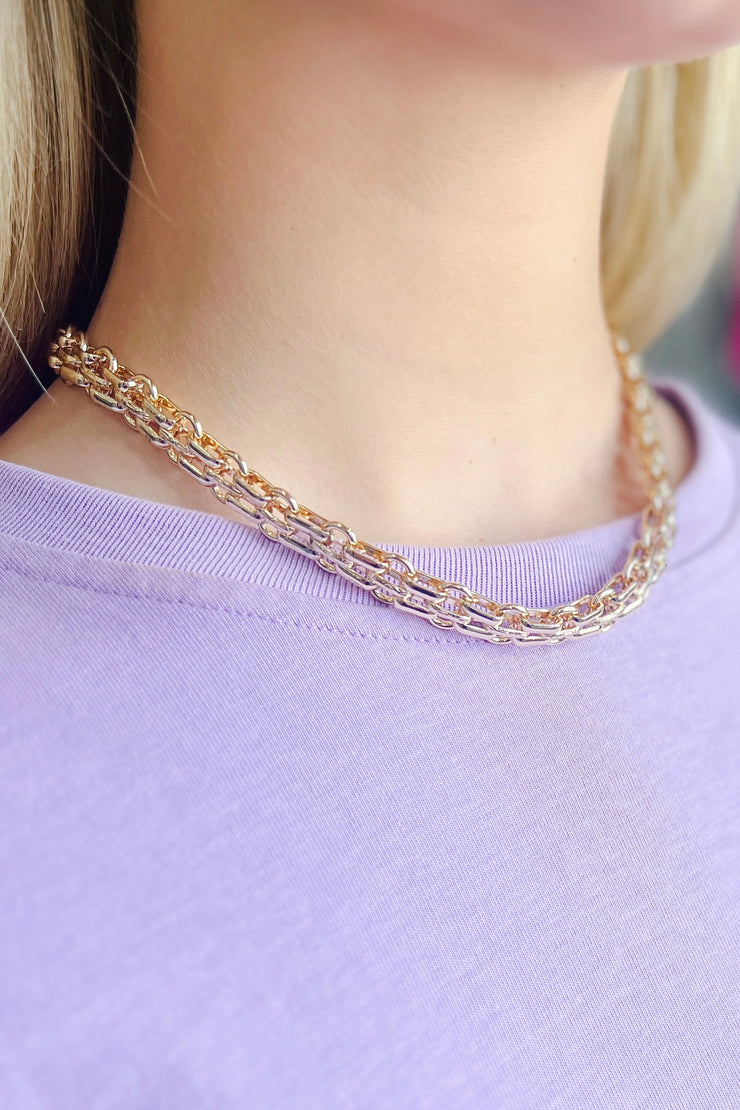 Triple Chain Necklace, Gold