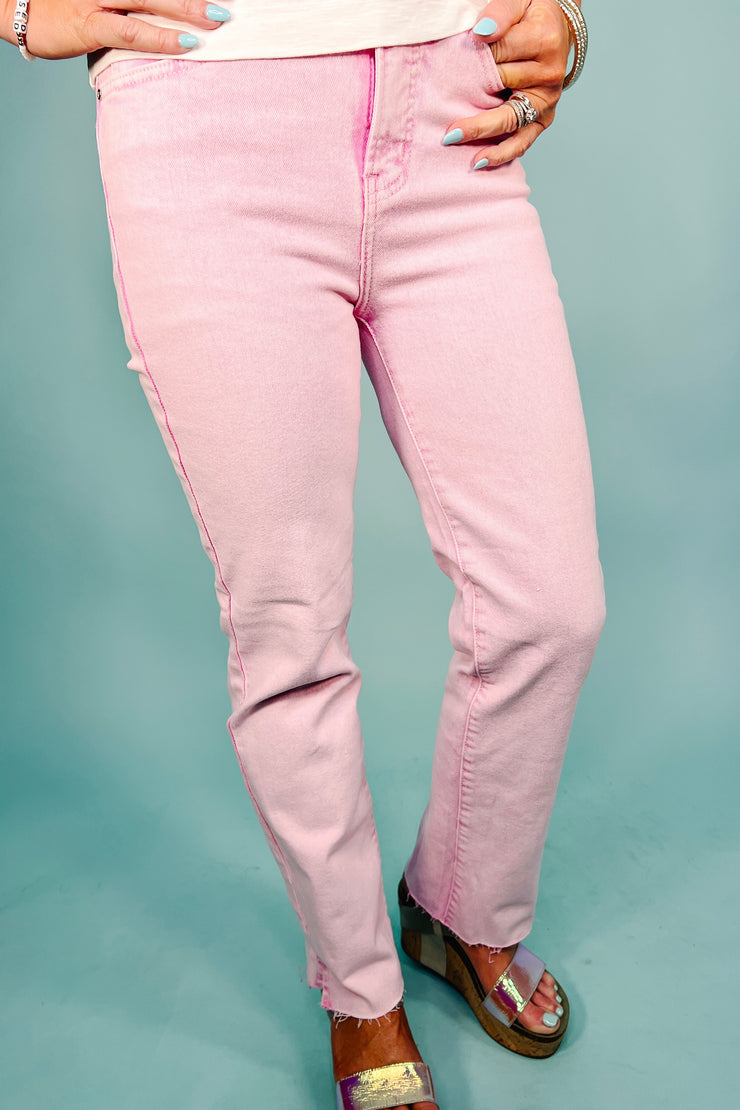 High Rise Side Slit Pants, Pink