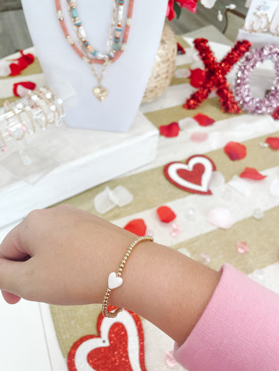 Heart Station Ball Bracelet, White