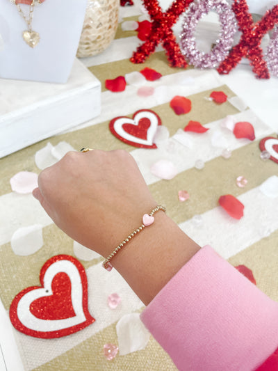 Heart Station Ball Bracelet, Pink