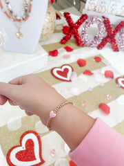 Heart Station Ball Bracelet, Pink