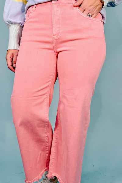 Mid-Rise-Crop Wide Jeans, Flamingo