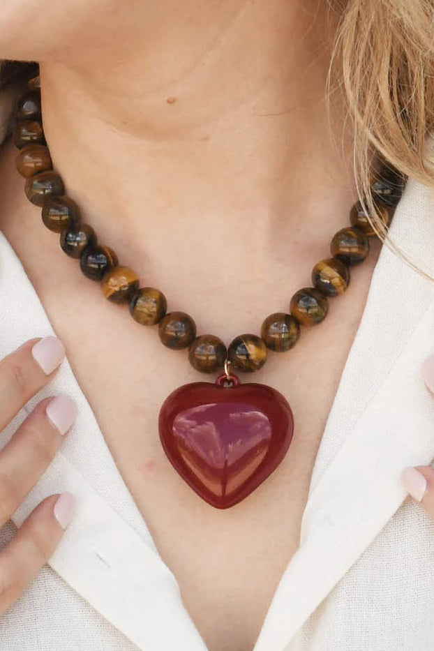 Janel Tiger Eye Necklace, Red