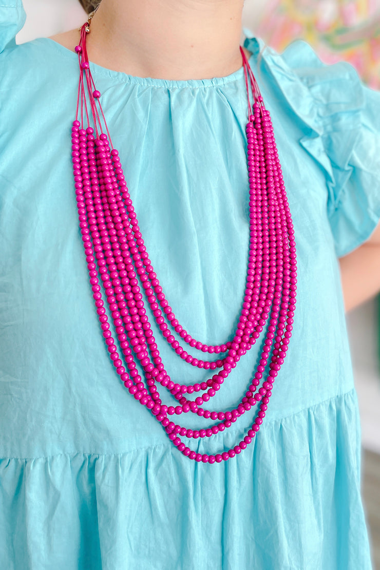 Acrylic Ball Necklace, Fushia