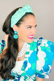 Lace and Iridescent Crystal Headband, Mint