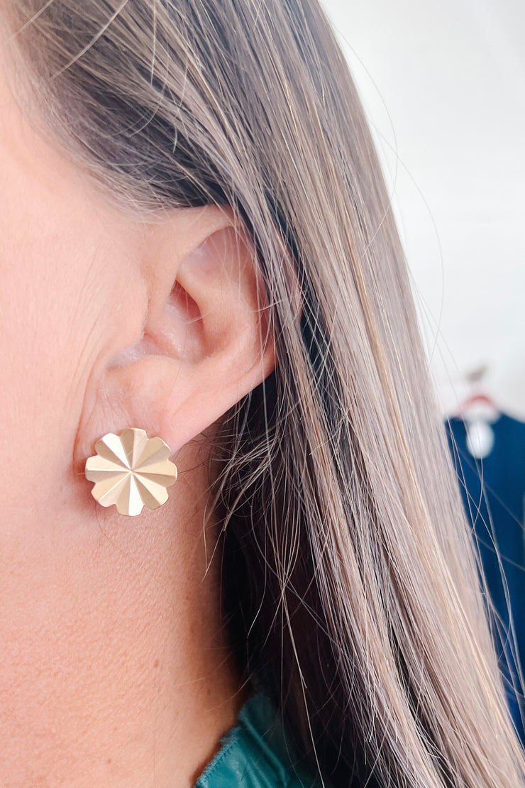 Floral Disk Earrings, Gold