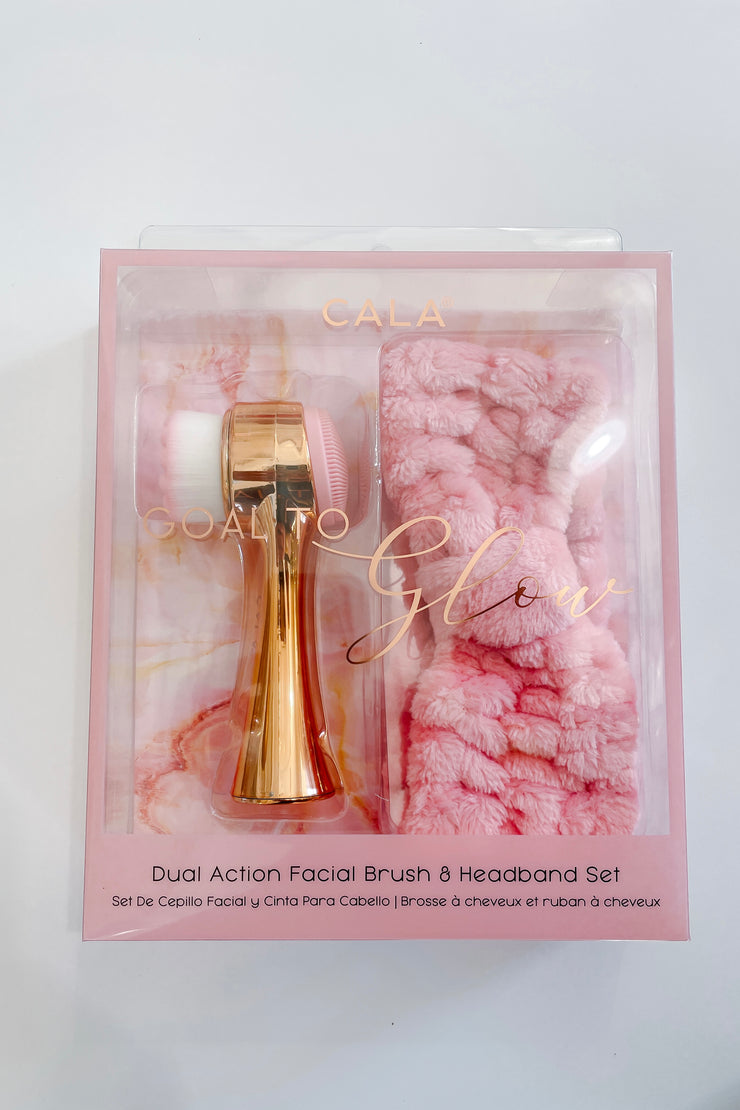 Cala Goal To Glow Dual Action Facial Brush & Headband Set, Pink