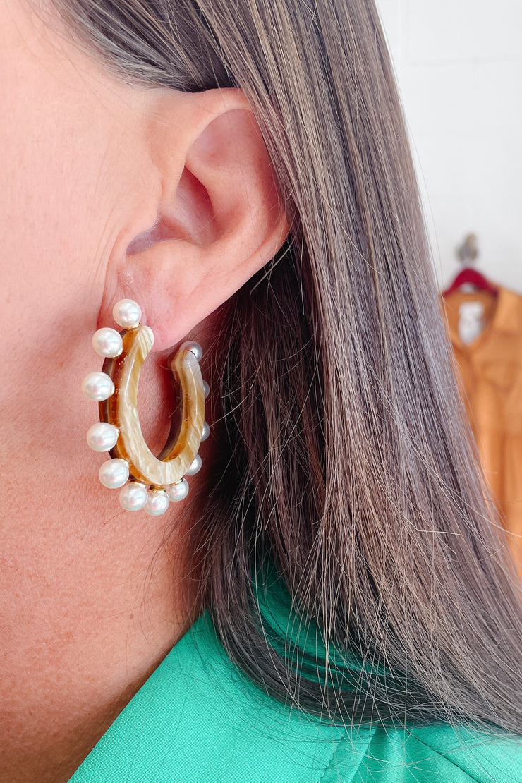 Large Pearl Studded Hoops, Natural