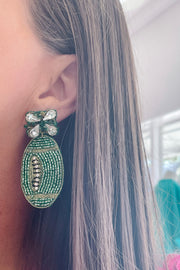 Football Beaded Earrings, Green