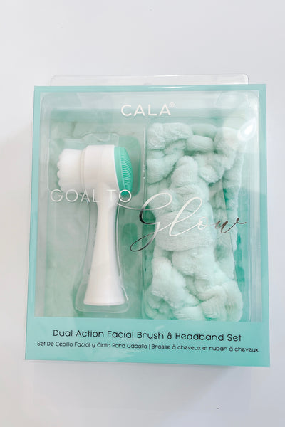 Cala Goal To Glow Dual Action Facial Brush & Headband Set, Mint