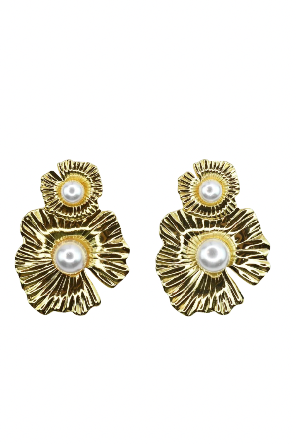 Golden Pearl Bloom Earrings