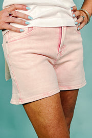 High Rise Cuffed Shorts, Acid Pink