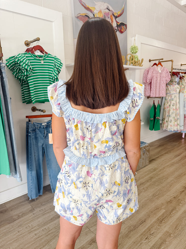 Wild Iris Romper, Blue