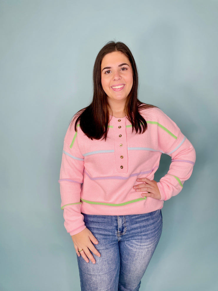 Rainbow Henley, Pink