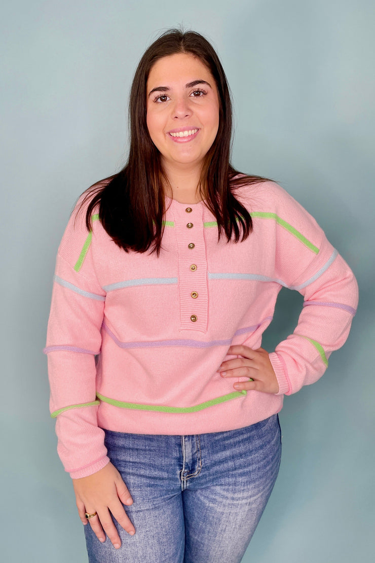 Rainbow Henley, Pink