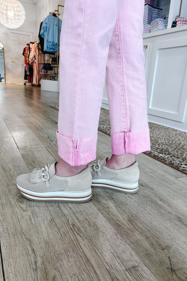 High Rise Side Slit Pants, Pink