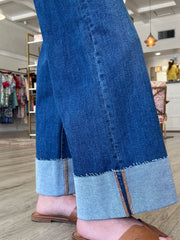 Tuck & Cuff Crop Jeans, Dark Wash
