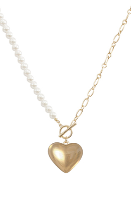 Puffy Heart Pearl Necklace