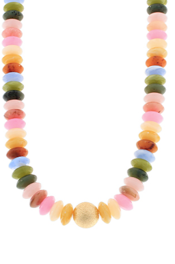 Mixed Colored & Gold Bead Necklace, Light Multi