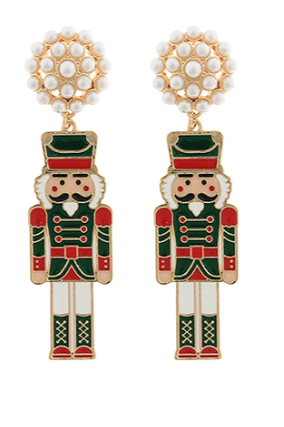 Enamel Nutcracker Earrings, Green