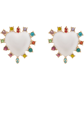 Enamel Heart Earrings, White