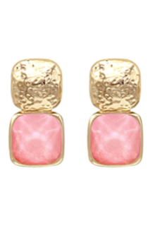 Bold Stone & Metal Earring, Pink