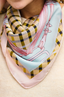 Chain Bordered Plaid Scarf, Mint