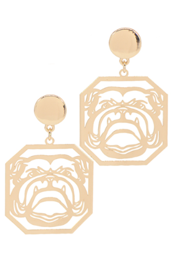 BullDog Earrings, Gold