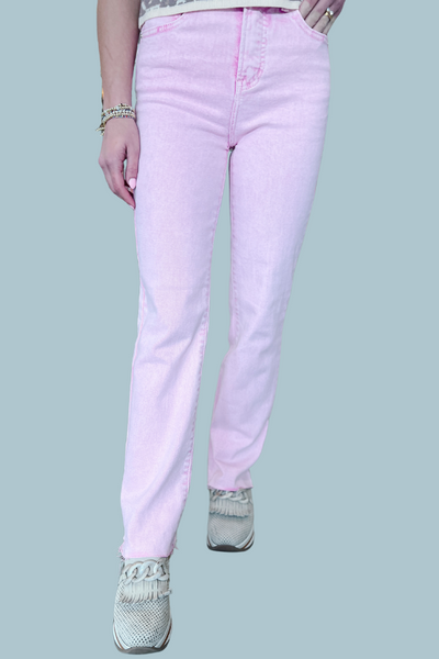 High Rise Side Slit Pants, Pink