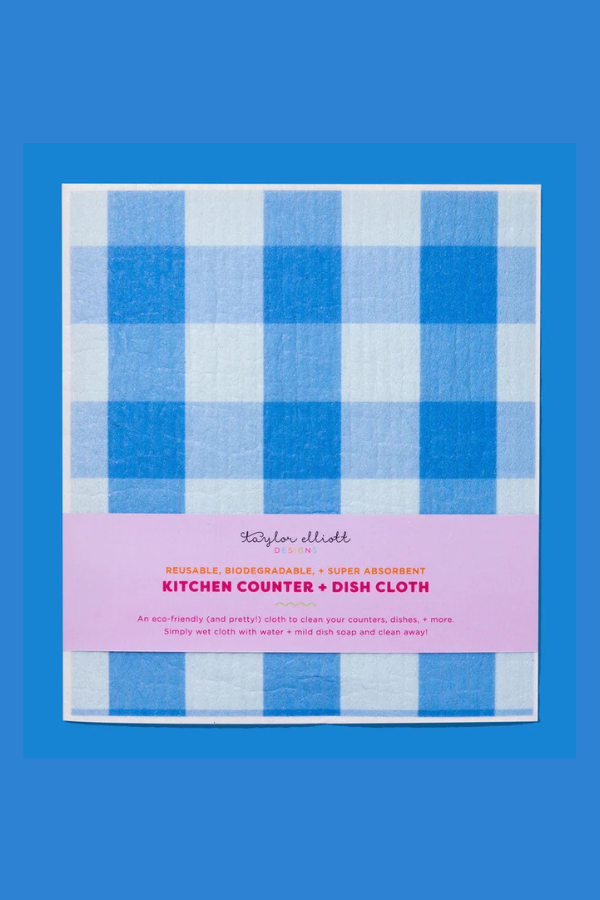 Blue Gingham Biodegradable Dish Cloth