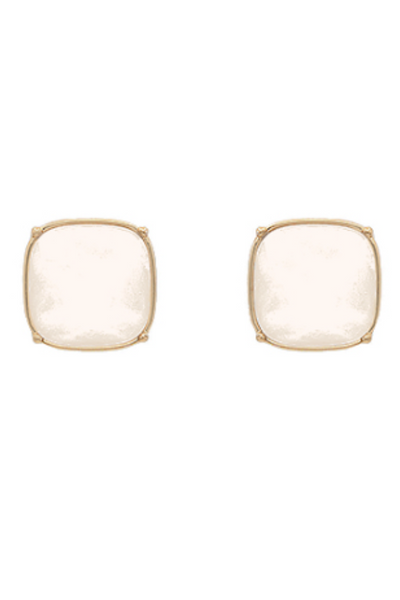 Square Stone Studs, White