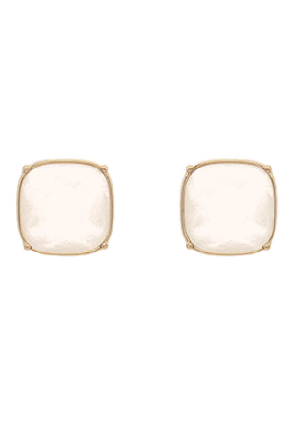 Square Stone Studs, White