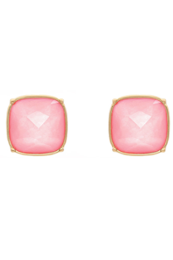 Square Stone Studs, Light Pink