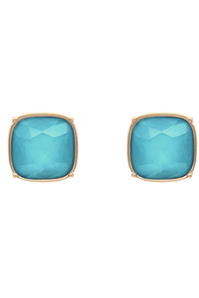 Square Stone Studs, Aqua