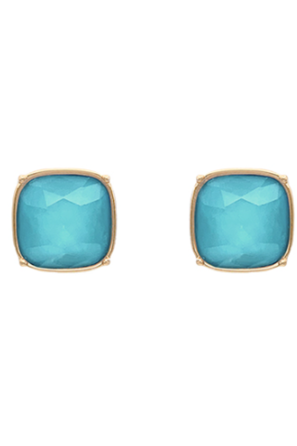 Square Stone Studs, Aqua