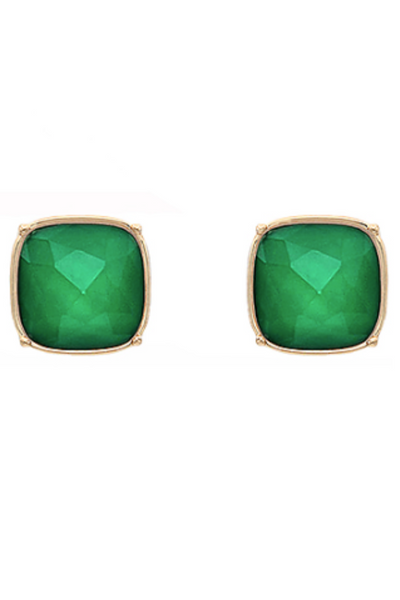 Square Stone Studs, Green