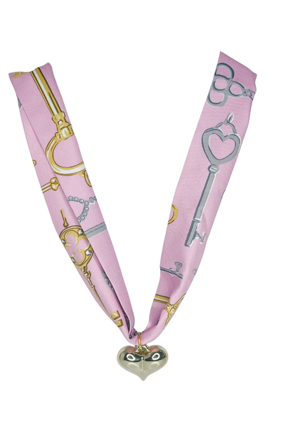 Vintage Key Pink Scarf Necklace