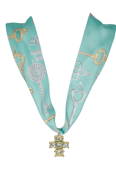 Vintage Key Blue Scarf Necklace