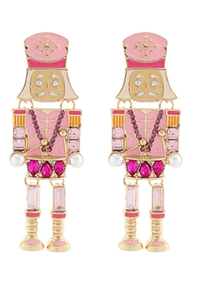 Nutcracker Enamel Earrings, Pink
