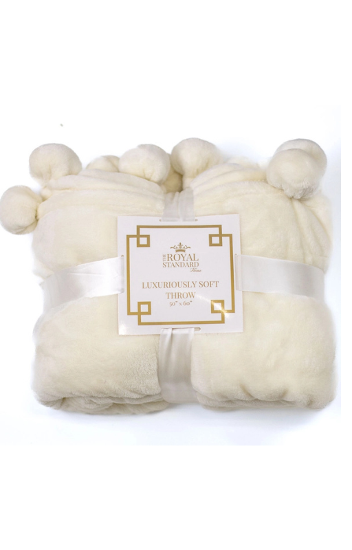 Cozy Pom Pom Throw, White