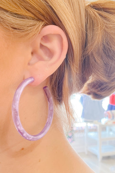Large Amber Hoops, Lavender